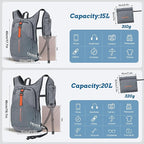 BECOJADDE 20L Small Hiking Backpack for Men Women Foldable Packable Back Pack Ultralight Hiking Daypack for Travel Camping Outdoor, Gray