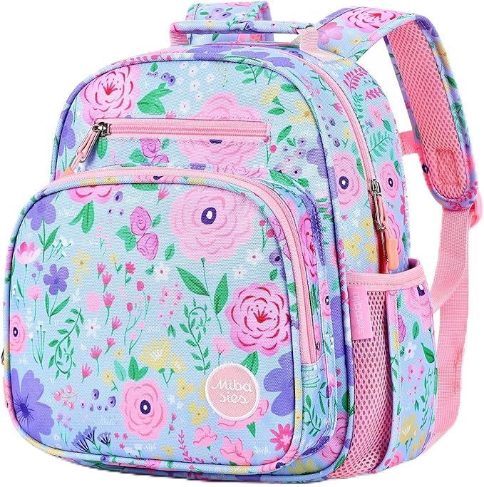 mibasies Toddler Backpack for Girls 2-4: Preschool Kindergarten Backpack - Cute Kids Backpacks for Girls - Flower Light Blue