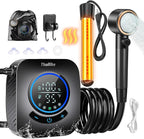 Upgraded Portable Shower with Heater, 1500W Immersion Heated, 8000mAh Rechargeable Camping Shower Pump with LED Display, IPX8 Waterproof Lightweight Outdoor Shower Pump Kit for Hiking