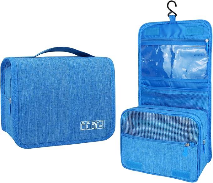 Lcsmaokin Large Capacity Toiletry Bag Travel Bag with Hanging Hook for Men and Women Waterproof Travel Cosmetic Bag Bathroom Storage Bag for Brushes Set, Full-Sized Shampoo, Toiletries, (Sky Blue)
