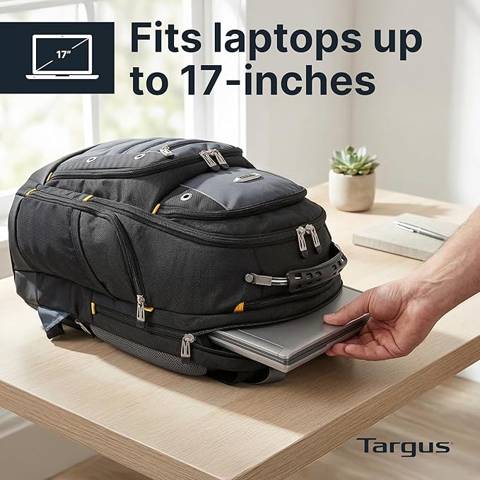 Targus Drifter II Laptop Backpack, Black/Gray – Backpack for Men for Business and Travel, Durable Water-Resistant Material, Fits up to 17" Laptops (TSB239US)