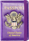 Passport Holder and Card Slot Combo RFID Blocking Leather Travel Passport Wallet for Men and Women US Passport Cover, Purple