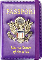 Passport Holder and Card Slot Combo RFID Blocking Leather Travel Passport Wallet for Men and Women US Passport Cover, Purple