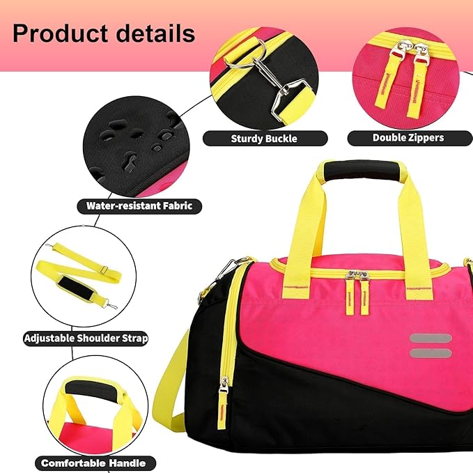 Urbanstand Gym Bag for Men & Women - 30L Duffel Bag with Shoe Compartment, Weekender Water Resistant Sports Duffle Bag for Travel, Fitness & Workouts, Pink Yellow