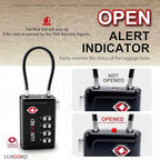 TSA Approved Luggage Lock with Alert Indicator, 4-Digit Resettable Combination, Durable Zinc Alloy Travel Lock for Suitcase, Backpack, Toolbox, Locker, All-Purpose, keyless – Black (2 Pack)