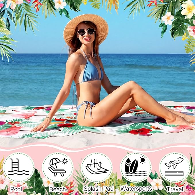 FuWeave 6 Pcs 72 x 36 Microfiber Oversized Beach Towels Large Absorbent Thin Compact Lightweight Sand Free Quick Dry Towels Pack for Travel Pool Yoga Gym Sports Beach Accessories(Flamingo)