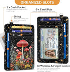 Yonlevres Mushroom Credit Card Holder Slim Wallet, RFID Wallet Women Front Pocket Wristlet Lanyard, Small Card Holder Travel Funny Cute Thin ID Window PU Leather Case Organizer Gifts Girls