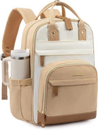 LOVEVOOK Laptop Backpack Women with Giant Tumbler Holder,18.4 inch Work Travel Backpack Computer Laptop Bag,Cute College Nurse Teacher Backpack Purse,Gifts for Women & Men,Yellow-Beige-Browny yellow