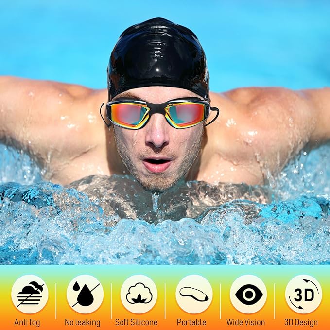 Flutesan 6 Pack Swim Goggles for Adult Anti Fog Swimming Glasses with Ear Plugs Nose Clip No Leaking Full Protection Goggles