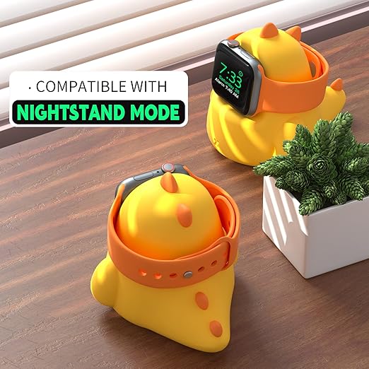ELETIUO Charger Stand Compatible with Apple Watch Series Ultra2/Ultra/10/9/8/SE2/7/6/SE/5/4/3/2/1 (49/46/45/44/42/41/40/38mm),Dinosaur iWatch Charging Dock,Supports Nightstand Mode,Yellow