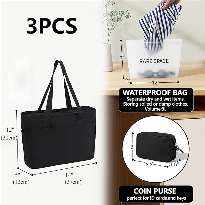 Women's Tote Bag with Zipper - Yoga Nurse Work Laptop Gym Dance Travel Diaper Bag with Compartments Multi Pocket