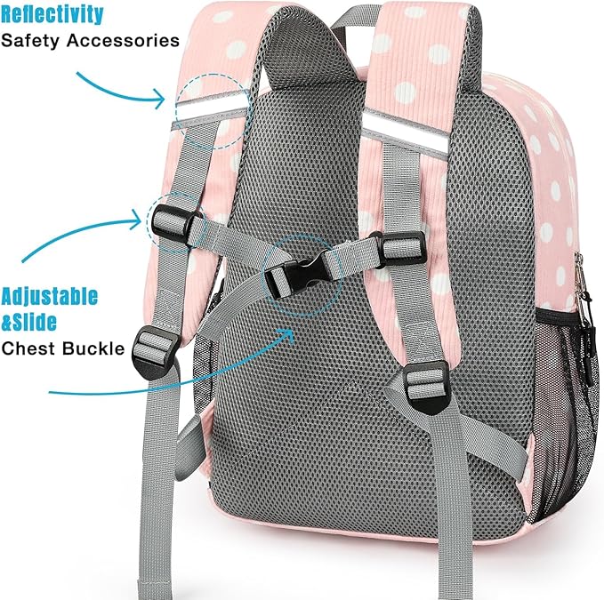 STEAMEDBUN Corduroy Toddler Backpack for Girls Boys 2-4, Kids Preschool Backpack for Kindergarten - Polka Dot