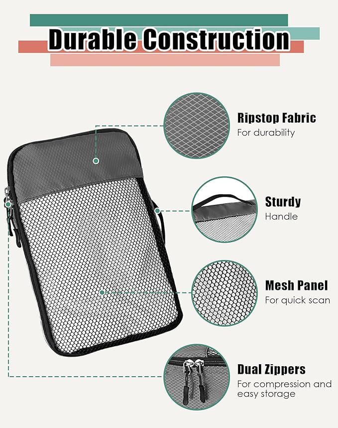 WTREE 4-Piece Packing Cubes Travel Accessories Set for Suitcases - Luggage Organizer Bags with Double Zipper - Mesh Top - Small/Medium/Large/Slim - Dark Grey