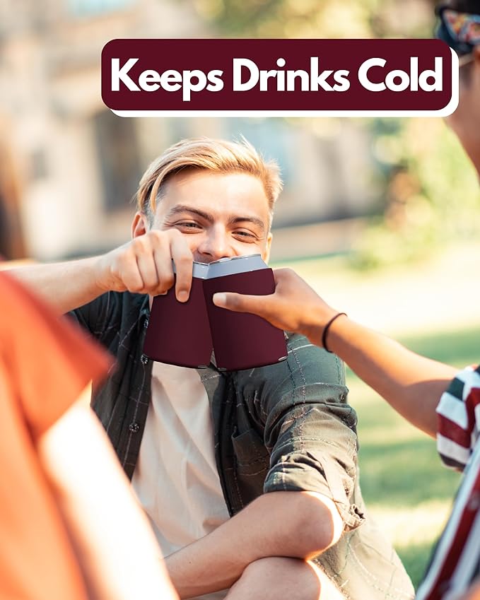 PartyPrints 25 Pack Burgundy Blank Can Cooler Sleeves, Customizable Bulk Insulated Foam for Beer, Collapsible Plain Drink Holder, Cold Soda Insulator, 12oz Regular, 16oz Tall Cans
