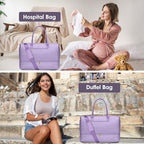 Travel Weekender Duffle Bags for Women - Large Carry On Bag with Shoe Compartment Overnight Bag with Toiletry Bag Duffel Bags with Wet Pocket for Gym Hospital Bags for Labor and Delivery Light Purple