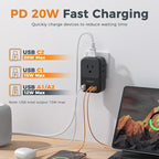 TESSAN USB C Charger Block 20W PD, Fast Charging Adapter with Foldable Plug, 1875W Power Outlet Extender(4 AC and 4 USB) for Cruise, Home, Office, Dorm Room Essentials, Black