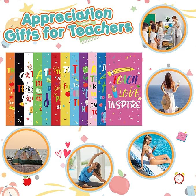12 Pcs Thank You Teacher Oversized Microfiber Beach Towels Set 30 x 60 Extra Large Fiber Swim Pool Towel Absorbent Bath Blanket for Travel Vacation Accessories Gift Spa Lightweight