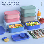 Jelife Adult Bento Lunch Box - 3 Layers Stackable Bento Lunch Box for Adults, 72oz Large All-in-One Bento Box Leak-Proof Lunch boxes with Utensil Sauce Containers, Ideal for Dining Out,Work, Blue