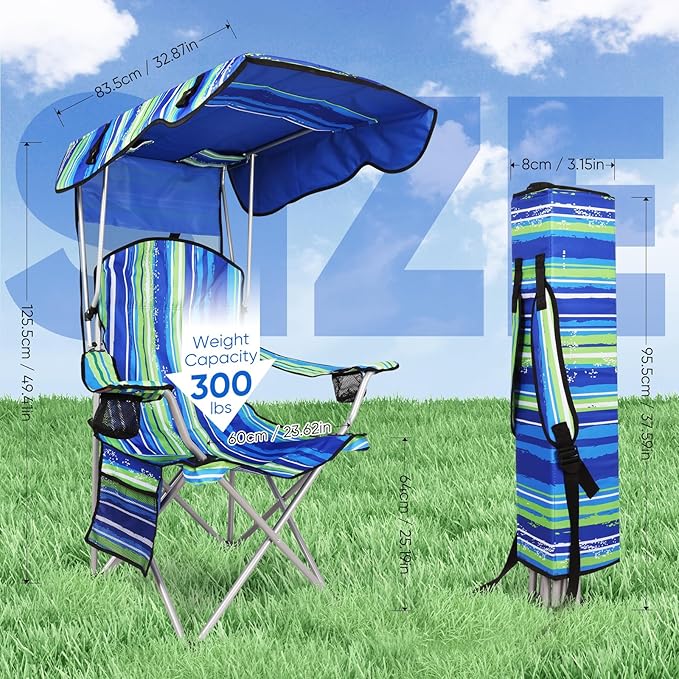 VTOY Portable Camping Chair with Canopy - Folding Chair with Canopy, Durable 600D Oxford Canopy Chair for Camping, Beach, Picnics, Fishing & Sports