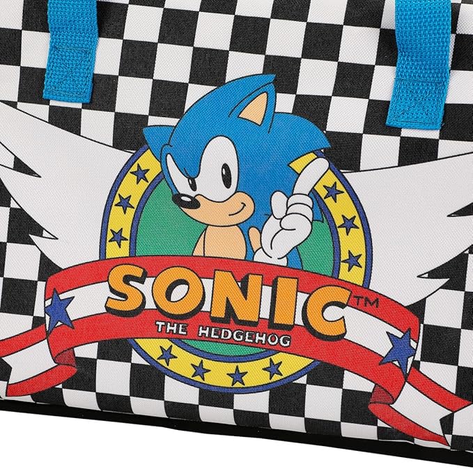 Sonic The Hedgehog Classic 5-Pc Duffle Bag Utility Case Water Bottle Key Chain and Carabiner