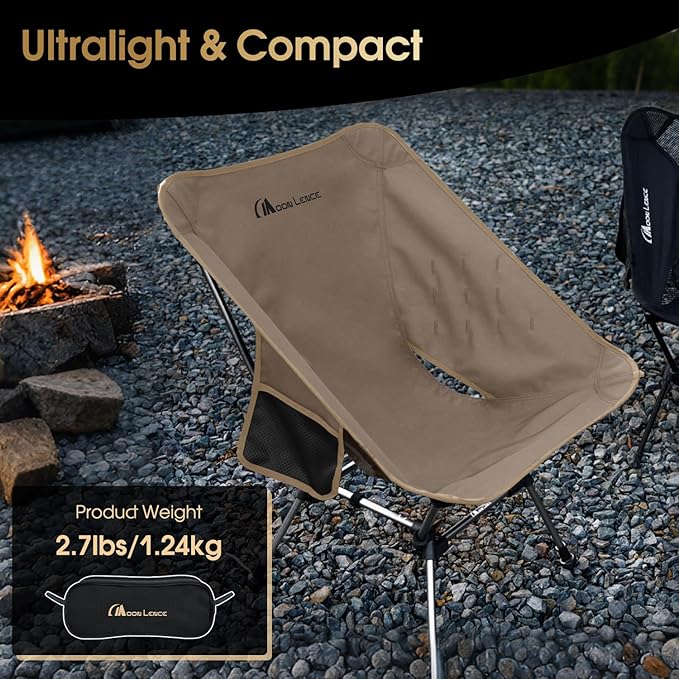 MOON LENCE Portable Camping Chair Plus, Larger & Roomier, Compact and Lightweight Still, Folding Chair for Backpacking & Hiking, 330Lbs Capacity (Desert Rust)