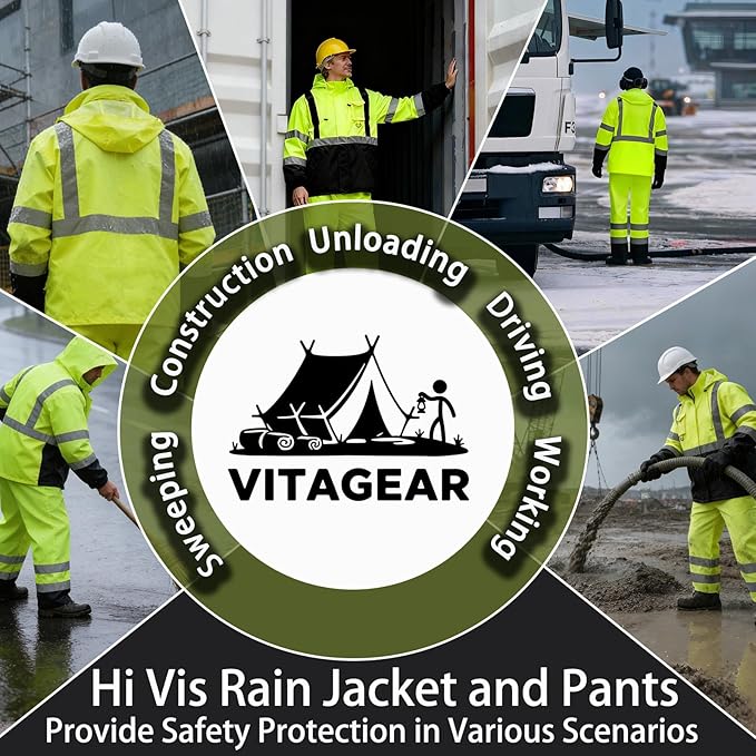 Hi Vis Class 3 Safety Rain Jacket for Men Waterproof, Reflective High Visibility Rain Gear Construction Rain Suit (Yellow-Black 2XL/3XL)