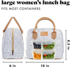 Fit & Fresh Bloomington Lunch Bag for Women - Insulated Large Lunch Box for Work with Containers, Leak-Resistant, Stain-Resistant, Zipper Closure, Gray Seaport Geo