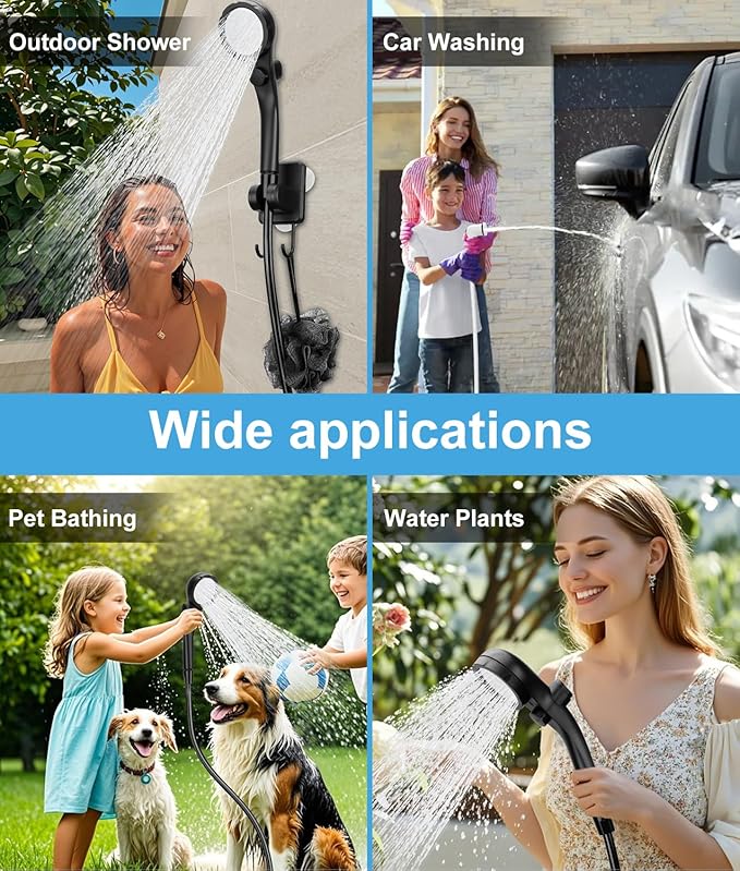 WADEO Portable Shower, 6000mAh Rechargeable Camping Shower Pump with 10 Spray Modes, Fahrenheit Display, IPX7 Waterproof, Ideal for Outdoor Camping, Travel, Car Washing, Pet Bathing (Silver Gray)