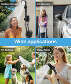 WADEO Portable Shower, 6000mAh Rechargeable Camping Shower Pump with 10 Spray Modes, Fahrenheit Display, IPX7 Waterproof, Ideal for Outdoor Camping, Travel, Car Washing, Pet Bathing (Silver Gray)