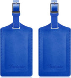 Travelambo Luggage Tags for Suitcases Faux Leather Privacy Protection 2 Pack Bag Tags Travel Accessories Essential, Fresh Blue
