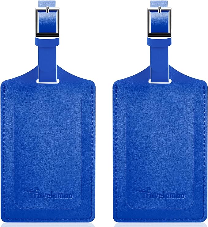 Travelambo Luggage Tags for Suitcases Faux Leather Privacy Protection 2 Pack Bag Tags Travel Accessories Essential, Fresh Blue
