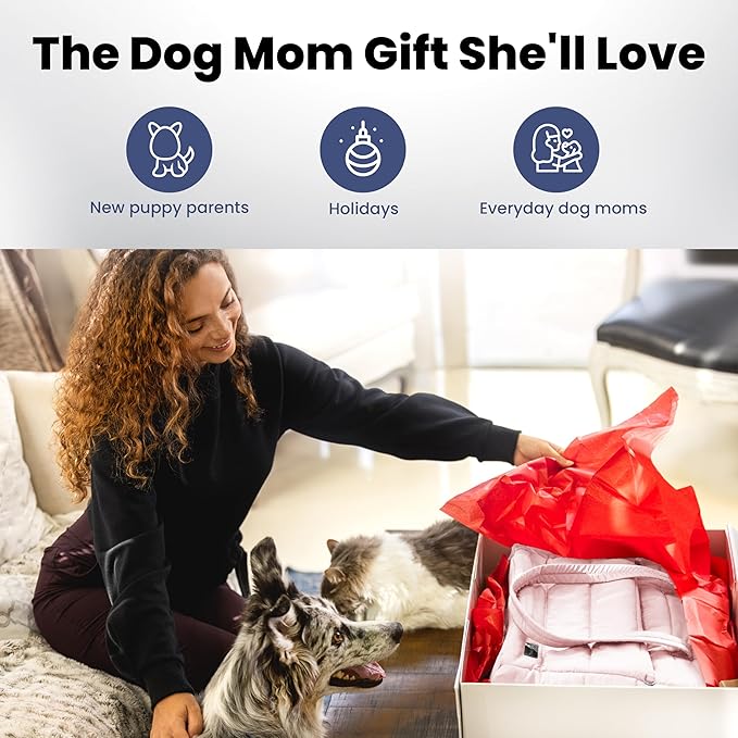 rubyloo Puffer Dog Travel Bag for Dog Moms – Doggy Diaper Bag with Pet Bowls & Food Storage or Everyday Puffy Tote – Doggy Mom Gifts for Women – Lightweight, Travel-Ready Gift for Pet Lovers - Pink