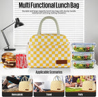 douyadady Lunch Bag Women/Men Lunch Box Women/Men (Yellow+White Checkerboard)