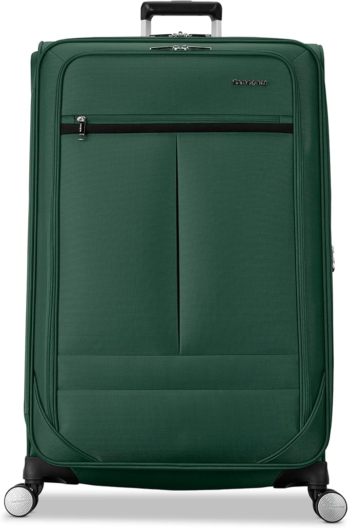 Samsonite Soft-Sided 29-Inch Lightweight Large Checked Expandable Element Suitcase: Durable, 360° Spinner Wheels, Adjustable Telescopic Handle, 2 Front & 1 Side Pocket- Deep Green