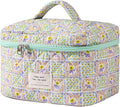 uekeboag Large Travel Quilted Makeup Bag for Women, Floral Cotton Cosmetic Bag, Coquette Aesthetic Floral Toiletry Organizer Bag