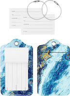 Luggage Tags for Suitcases, 2 Pack Cute PU Leather Suitcase Tag Identifiers TSA Approved with Stainless Steel Loop and Address Card for Baggage Tag for Travel Essentials Sandy Wave, by Chelmon