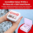 M2 BASICS Mini First Aid Kit Bulk Multi Pack, 10 Pack, 50 per Kit, 500 Total Pieces for Car, Travel, Home & Donations