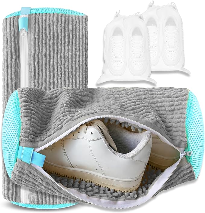 2Pcs Reusable Shoe Washing Machine Bag for Washer and Dryer:Free Up Hands, Prevent Deformation,shoe bag with Zipper Protection Design, Use for all Shoes,Sports Shoes