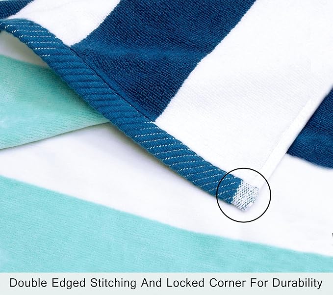 COTTON CRAFT Hooded Beach Towel – Oversized 39 x 68 Towel with Hood for Adults - 100% Ringspun Cotton Velour Terry Towel - 450 GSM - Super Soft Plush Absorbent Quick Dry Bath Wrap – Cabana Stripe Blue