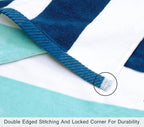 COTTON CRAFT Hooded Beach Towel - Oversized XXL 35x84 Towel with Hood for Adults - The Big Kahuna 7 Foot Beach Blanket Towel - Big & Tall Soft 100% Cotton Velour - Pool Bath Wrap - Cabana Stripe Blue