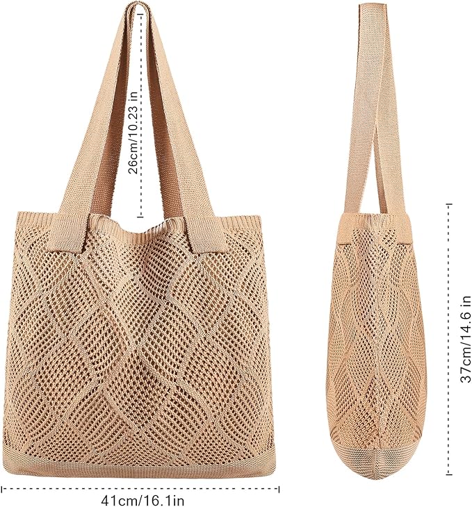 COOKOOKY Crochet Beach Tote bag Summer Beach Bag for Women Aesthetic Mesh Tote Bag Hippie Bag Knit Bag