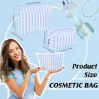 Huhumy 2 Pcs Makeup Bag Set Cute Cosmetic Pouch for Women Seersucker Travel Toiletry Bag Preppy Small Makeup Purse Pouch Aesthetic Skincare Brushes Storage Organizer for Valentine Women(Blue Wide)