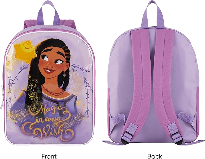 Disney Wish Backpack for Kids 15” | Cute Wish Bookbag for Girls | Padded Straps & Large Zip Compartment Wish Back to School Supplies