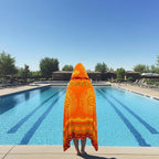 COTTON CRAFT Hooded Beach Towel - Oversized XXL 35x84 Towel with Hood for Adults - The Big Kahuna 7 Foot Extra Large Beach Blanket Towel - Big & Tall Soft 100% Cotton Velour - Sunshine Orange Yellow