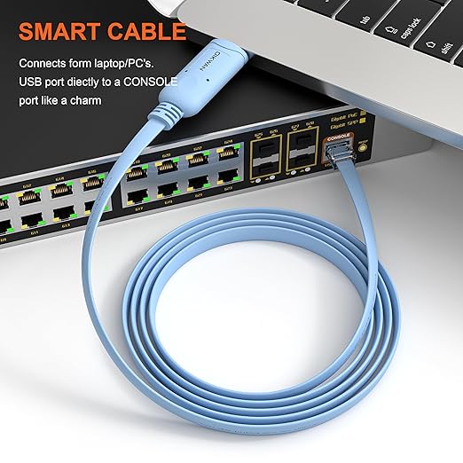 USB Console Cable,USB to RJ45 Console Cable for Cisco Routers/AP Router/Switch Windows, Mac, Linux(1.8m,Blue)