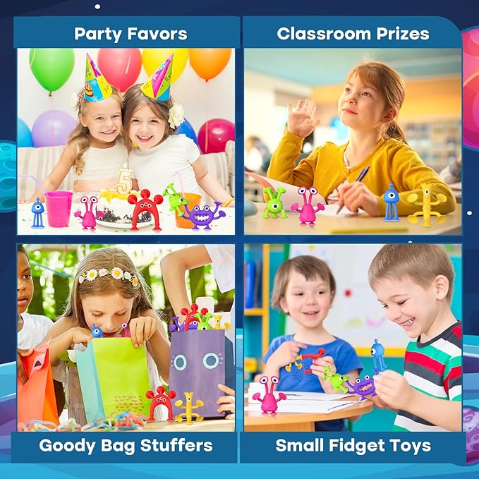 Suction Toy Toddler Bath Toys: No Hole Bath Toy for Boys Girls - 18PCS Sensory Fidget Toys for Kids - Window Building Toy Gooide Bag Stuffers - Travel Essentials Road Trip Activities for Kids Gifts