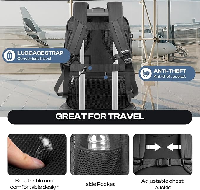 Carry on Backpack, Extra Large 55L Travel Backpack TSA Approved, Expandable Laptop Bagpack with durability, Water Resistant Bag Compatible with 18.4 inch Laptops, Black