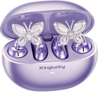 Kinglucky ClipFree Open-Ear Headphones, Butterfly-Inspired Ear-Cuff Design, Stylish & Comfortable Clip-On Ear Buds, Wireless Earbuds for Women, Long Battery Life, Great for Gifting - Purple