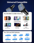 90W Fast Car Charger USB C, 2 Pack 4-Port Cigarette Lighter USB Charger Super Fast Charging, Multiport Car Phone Charger Accessories for iPhone 17/16/15/14/13/12 Pro Max, iPad, Galaxy, Tablet, Android