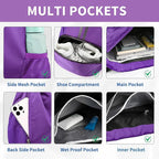 JELUTAR Drawstring Backpack Gym Bag with Shoes Compartment for Soccer, Basketball, Swim, Water-Resistant String Backpack Beach Cinch for Women Men, Purple